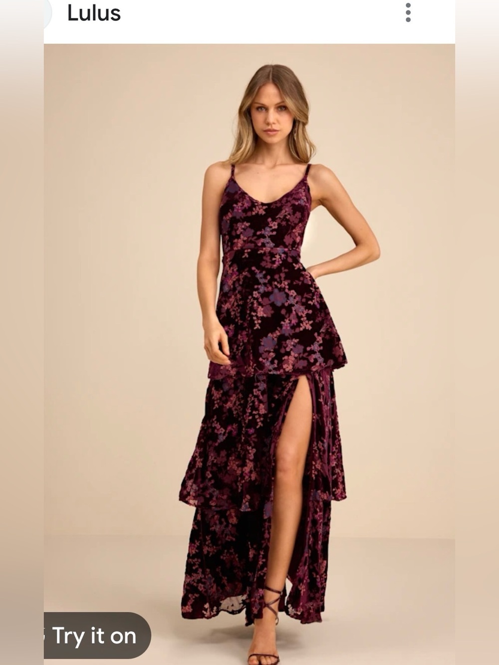 💜Lulu's Plum Floral Velvet High-Low Maxi Dress💜